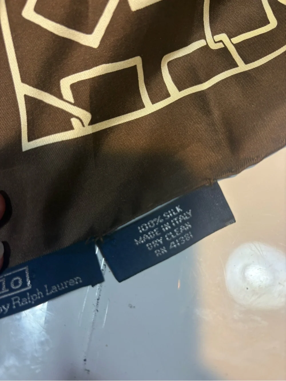 vintage silk pocket square or scarf by Polo Ralph Lauren brown